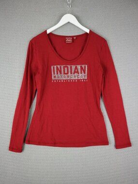 Indian Motorcycle Red Cotton Longsleeve Shirt Womens Medium